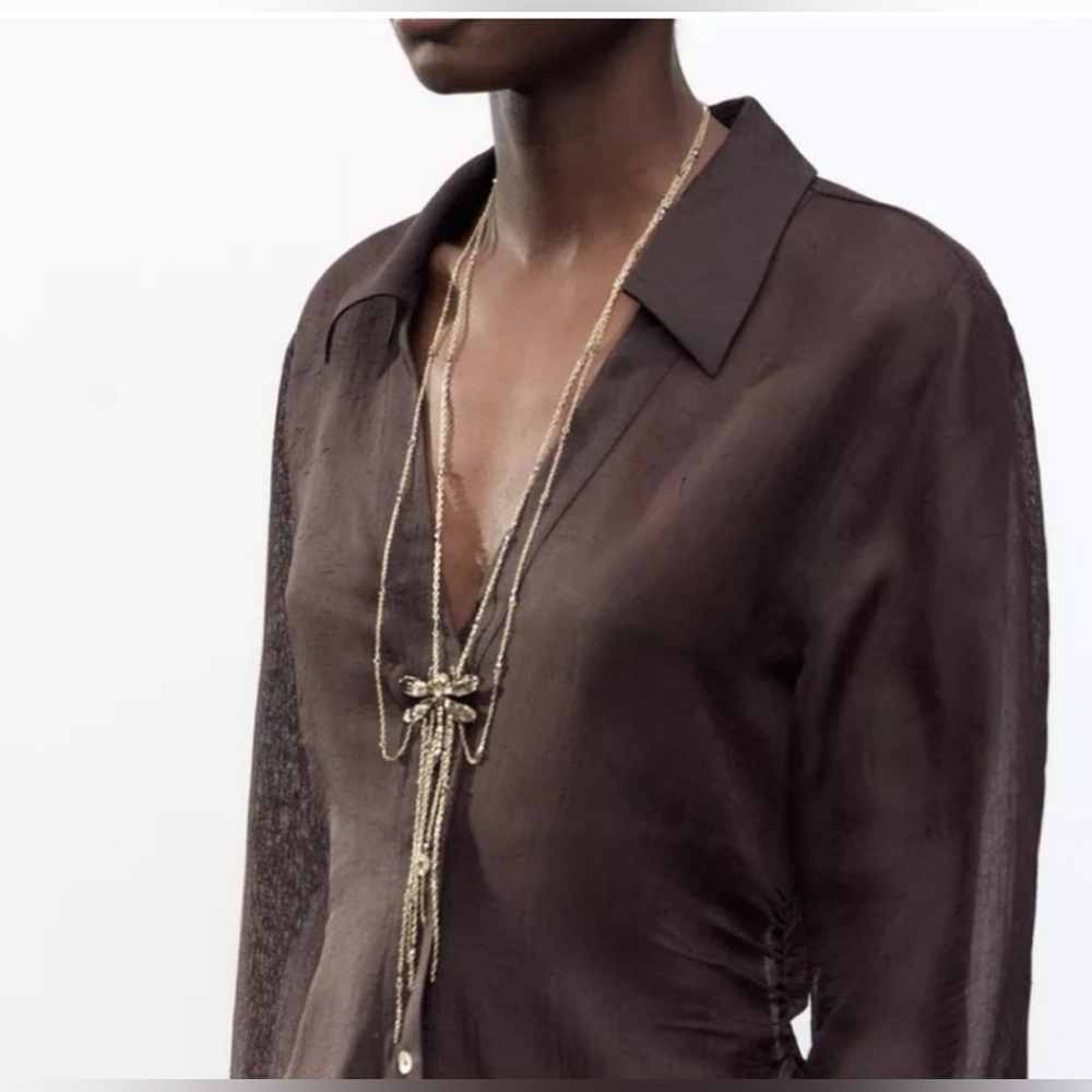 New ZARA Double Dragonfly Fringe Boho Necklace
